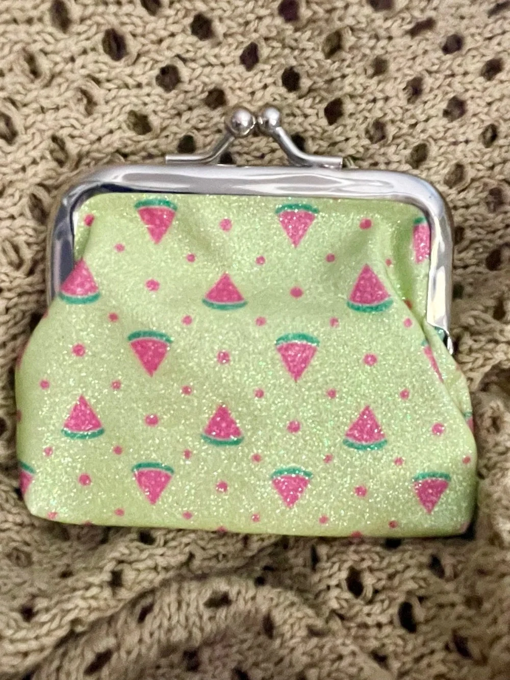 Sparkling Green Watermelon Kiss-Lock Coin Purse ~ Glitter Accessories